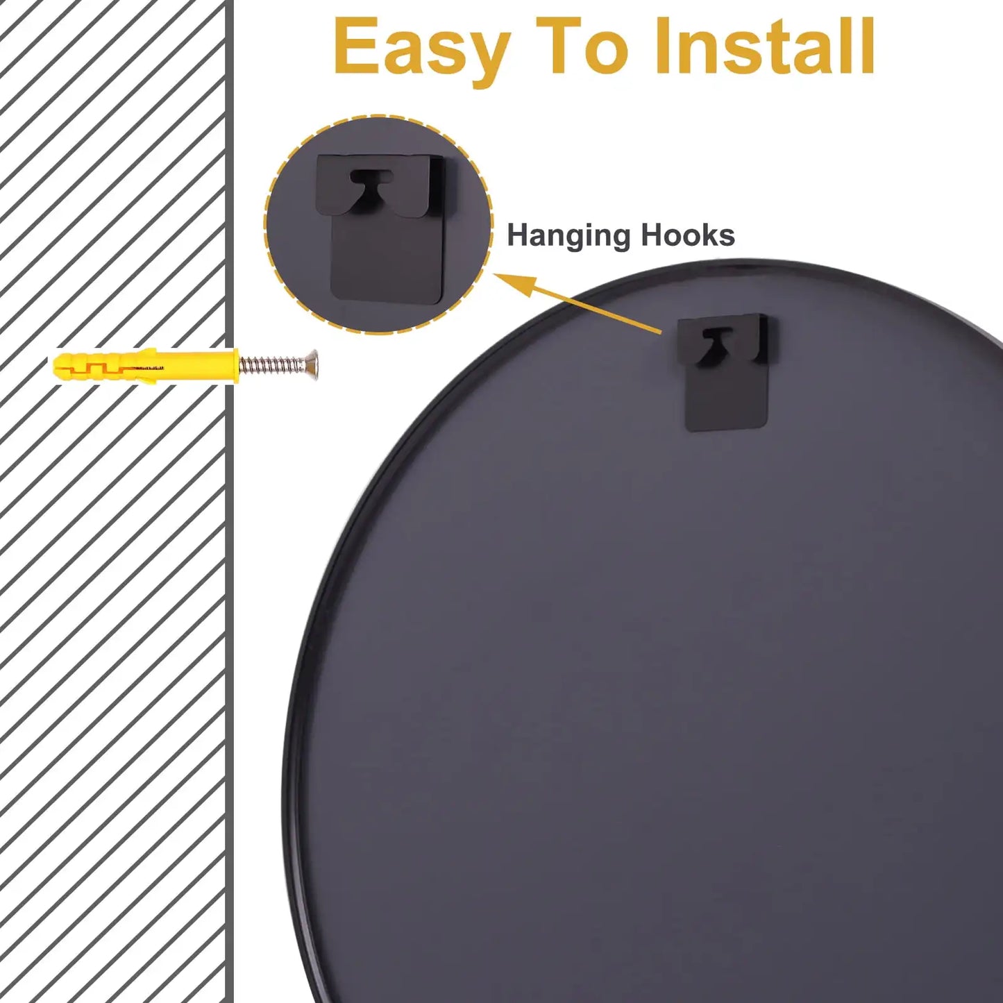 24.2"x24.2" Round Bathroom Mirror Wall Mirror, Metal Frame Circle Mirror Black