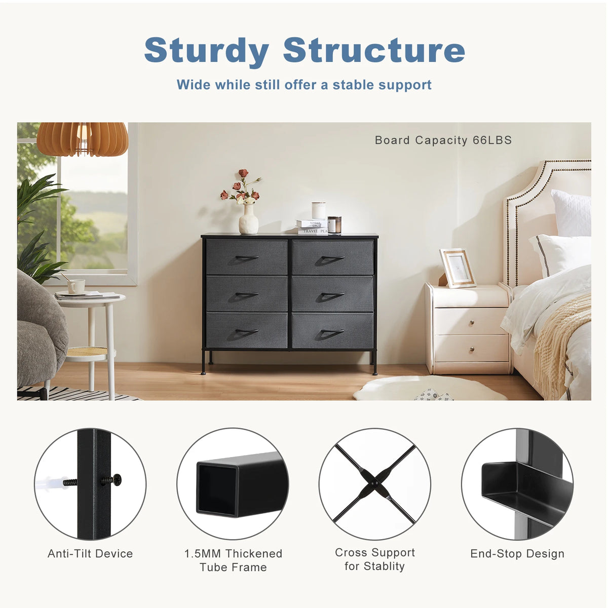 JHK Six Drawer Fabric Storage Nightstand With Metal Frame