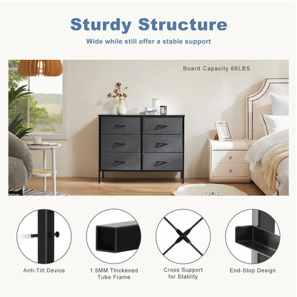 JHK Six Drawer Fabric Storage Nightstand With Metal Frame