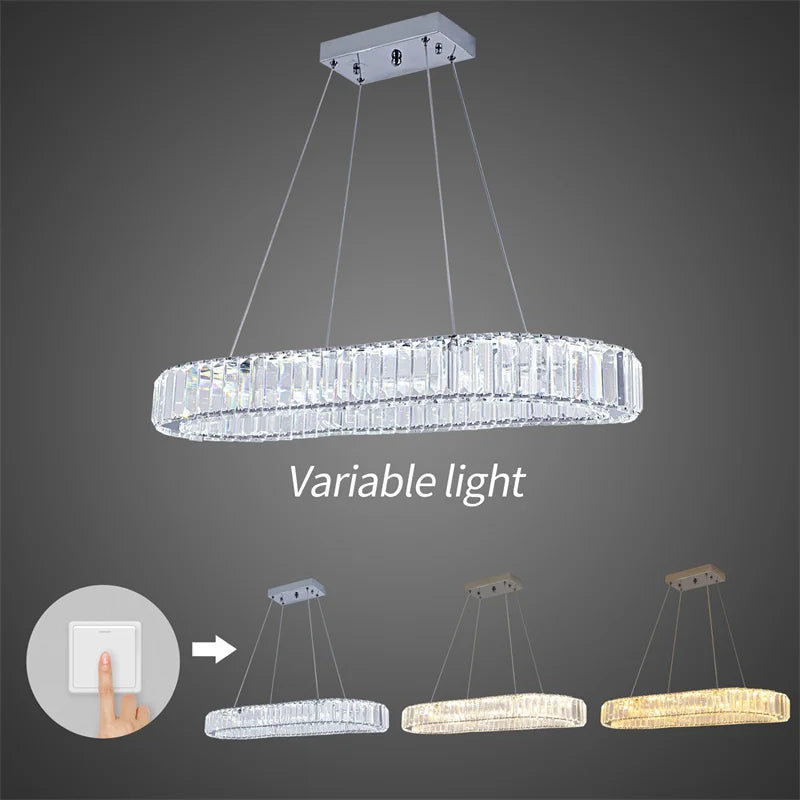 GreeLustr Crystal Oval Ring LED Pendant Chandelier for Dining Rooms
