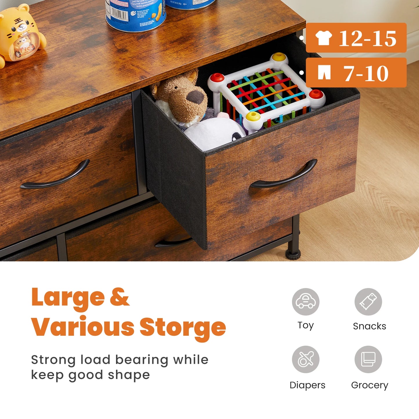 JHK ShoeStorage Cabinet Dresser With Multilevel TexturedFabric Drawers TVStandRack