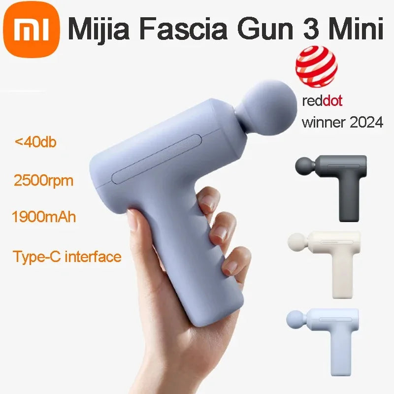 2025 XIAOMI Mijia Mini Fascia Gun 3 Portable Muscle Massage Gun 12kg Thrust Brushless Silent Motor 3 Massager Heads Relax Body