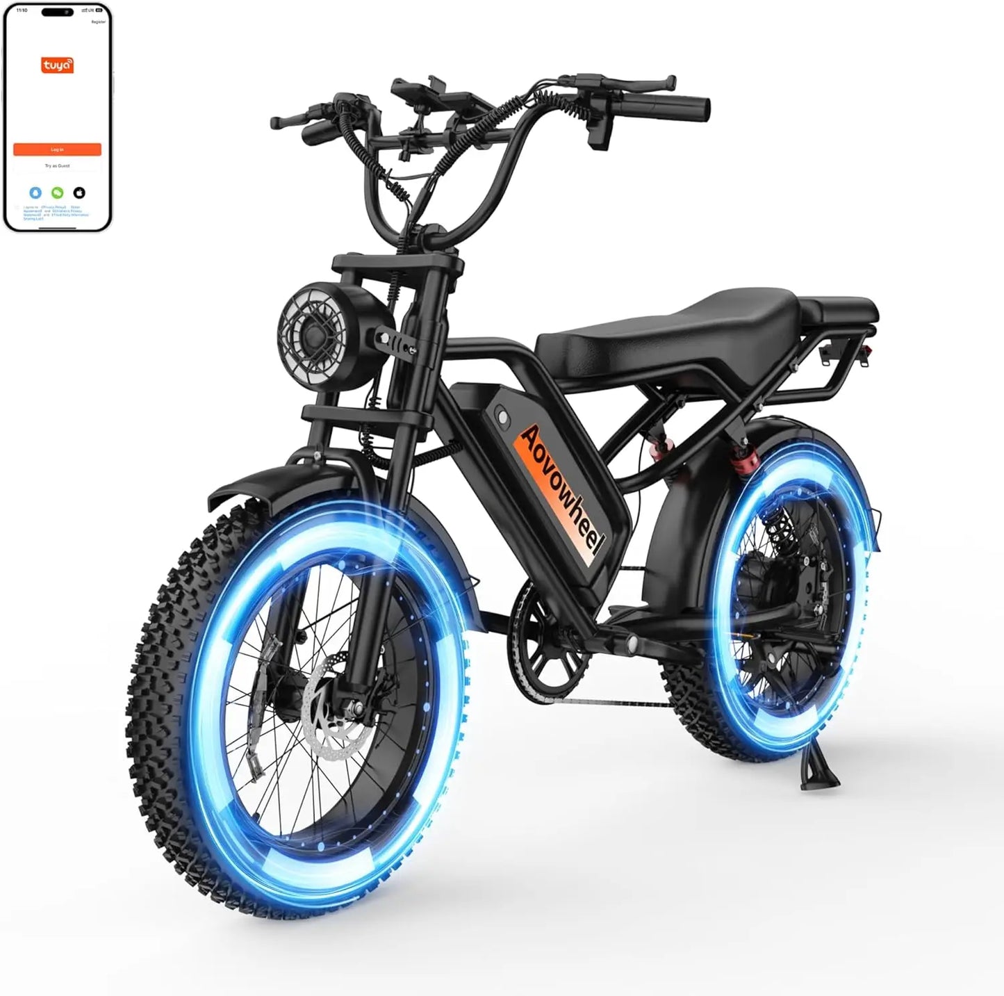 AOVOWHEEL AW2PROElectric Bike 1500W 20" Fat Tire 31mph Top Speed 70 Miles Range for Road Sand Mountain Snow Electric Motorcycle