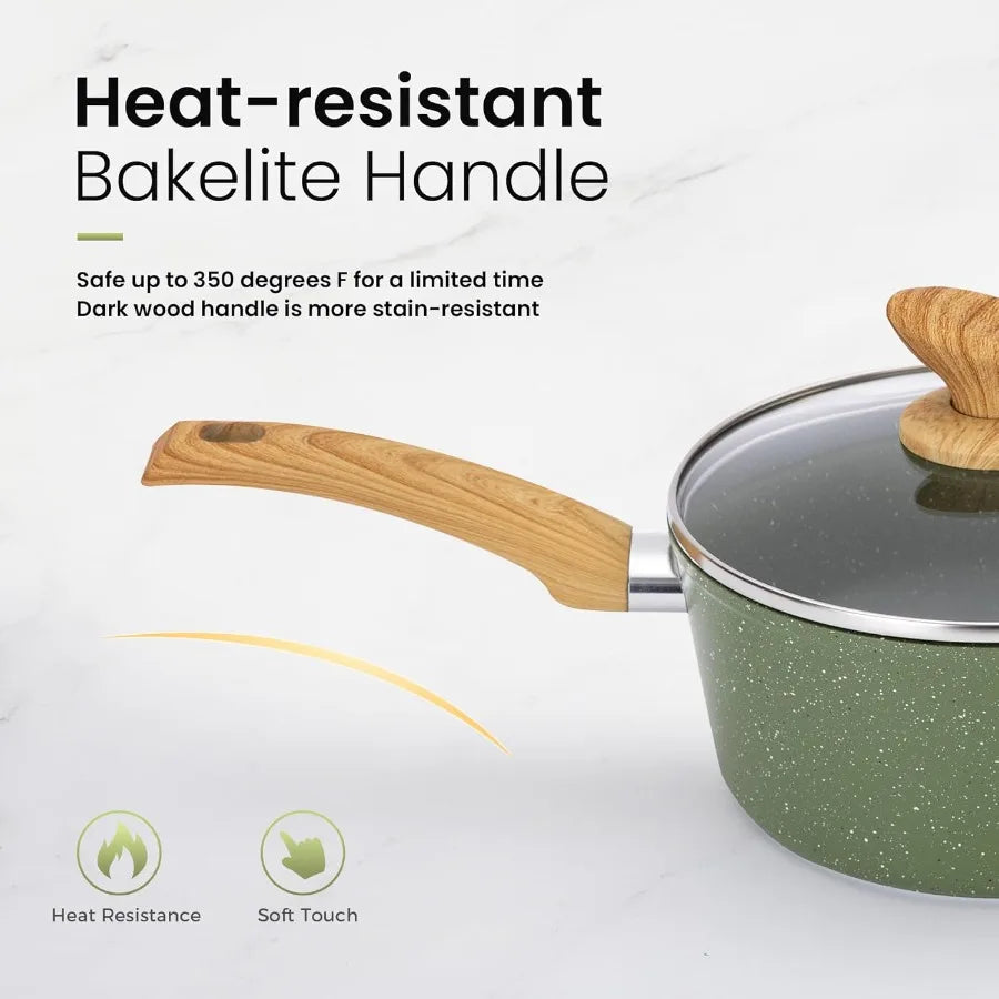 Pots and Pans Set Nonstick 30 Pieces Induction Kitchen Cookware and Bakeware Sets Green Granite Coating Cooking Pans Set