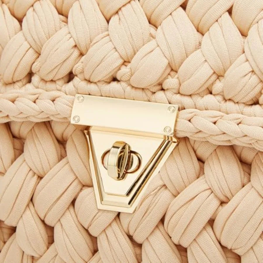 Chunky Yarn Knit Crochet Tote Purse Crossbody Bags for Women - Handwoven Evening Clutch Flap Shoulder Bag