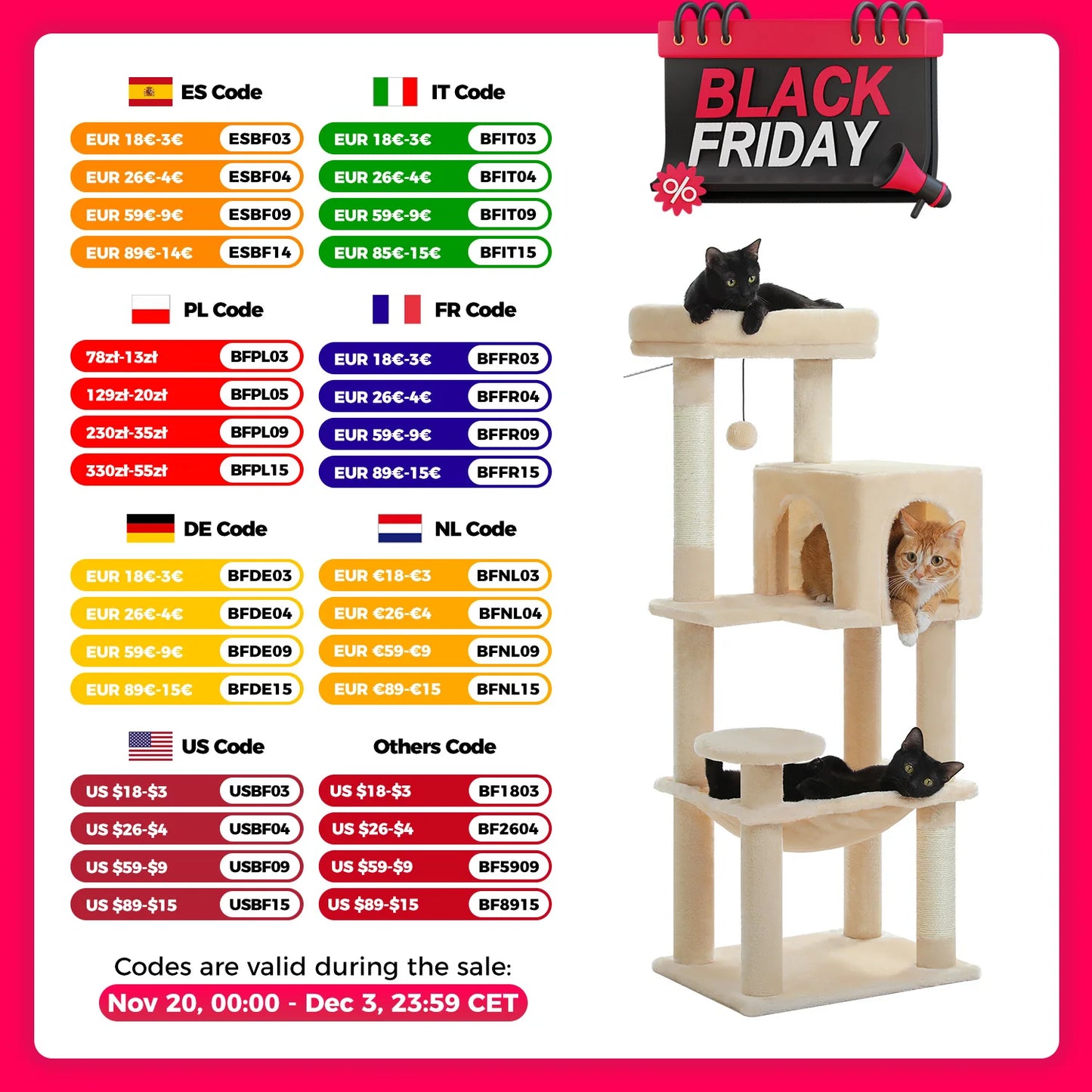 5-Level Cat Tree 113cm Cat Tower with Top Perch,Soft Condo,Natural Sisal Scratching Post,Attractive Pompom,Anti-tip kit,Hammock