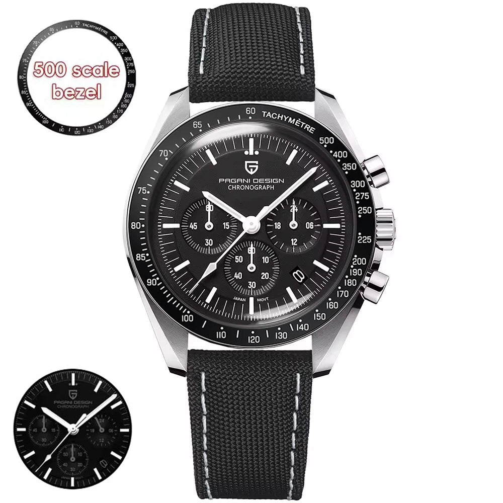 PAGANI DESIGN Moon Mens Watch Chronograph Quartz Automatic Waterproof Sapphire
