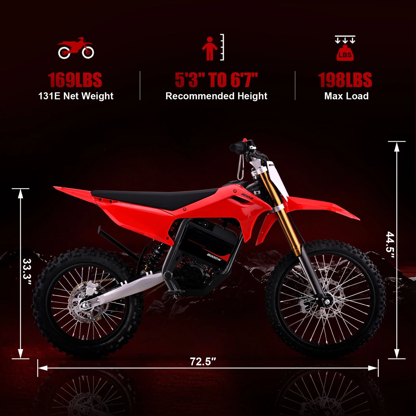 KOOZ HP131E-L Pro Electric Dirt Bike for Adults 56 MPH