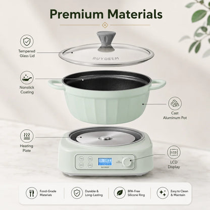 BUYDEEM 5-in-1 Slow Cooker 4.7QT, Electric Crockpot with Removable Nonstick Pot, Slow Cook Sear Saute Braise Bean Soup Modes, 2 Temperature Controls, 24H Timer, Auto Keep Warm, Compatible with Flat-Bottom Cookware
