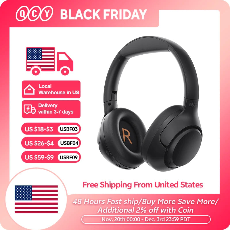 QCY H3 ANC Wireless Headphones Bluetooth 5.4 Hi-Res Audio Over Ear Headset 43dB Hybrid Active Noise Cancellation Earphones 60H