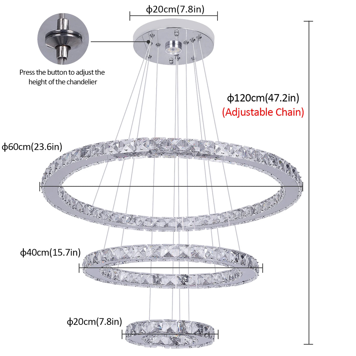 Vinilky Crystal Pendant Light With Remote Control For Living Spaces