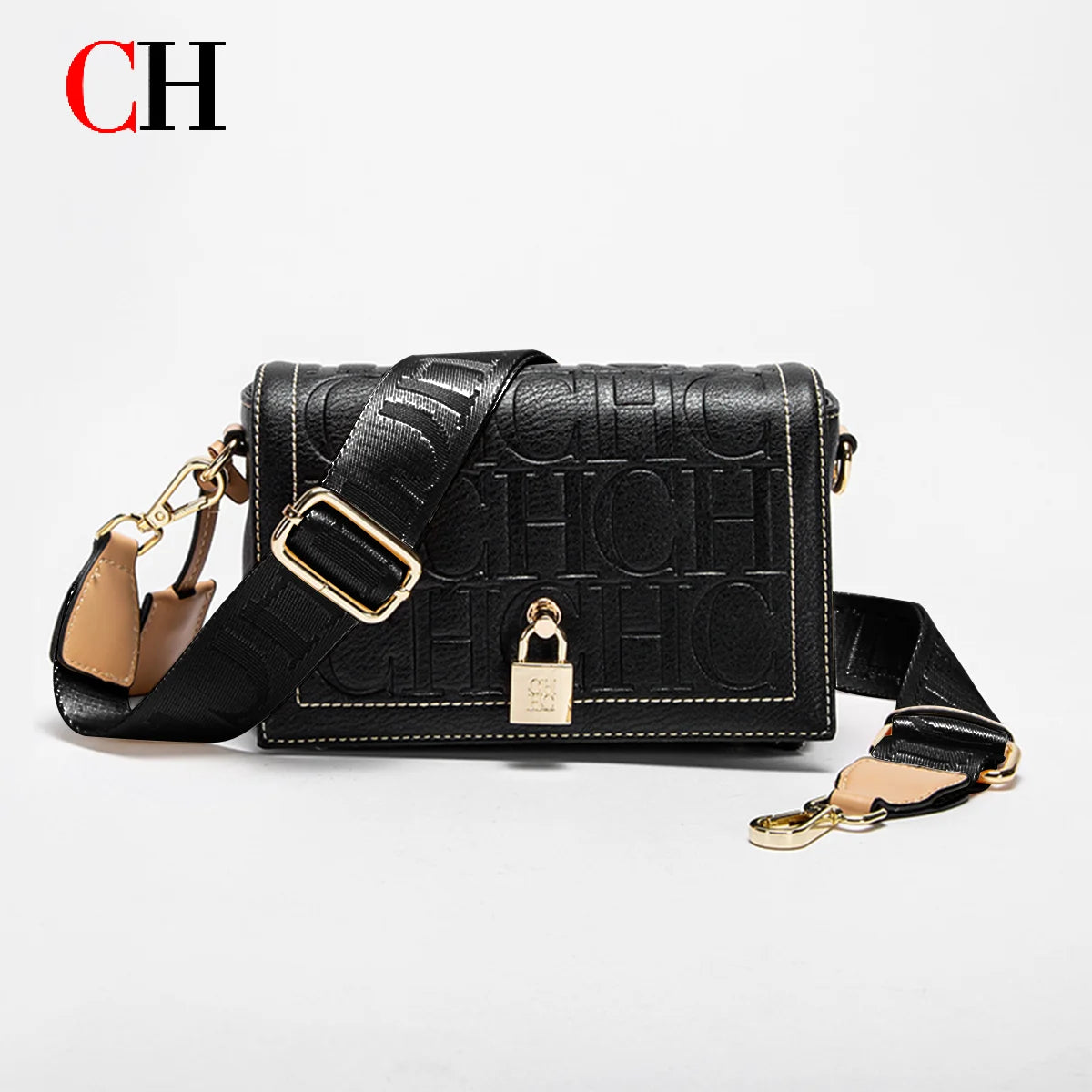 CH Women's Leather Crossbody Bag With Monogram Flap And Lock