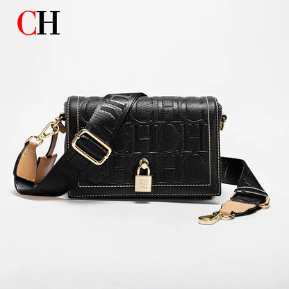 CH Women's Leather Crossbody Bag With Monogram Lock Flap