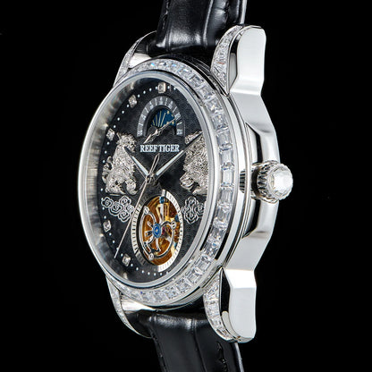 Reef Tiger Men's Automatic Mechanical Watch Leather Band Stainless Steel