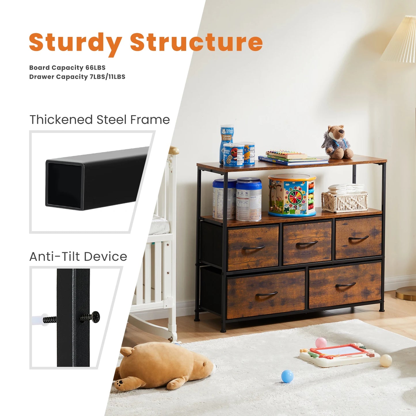 JHK ShoeStorage Cabinet Dresser With Multilevel TexturedFabric Drawers TVStandRack