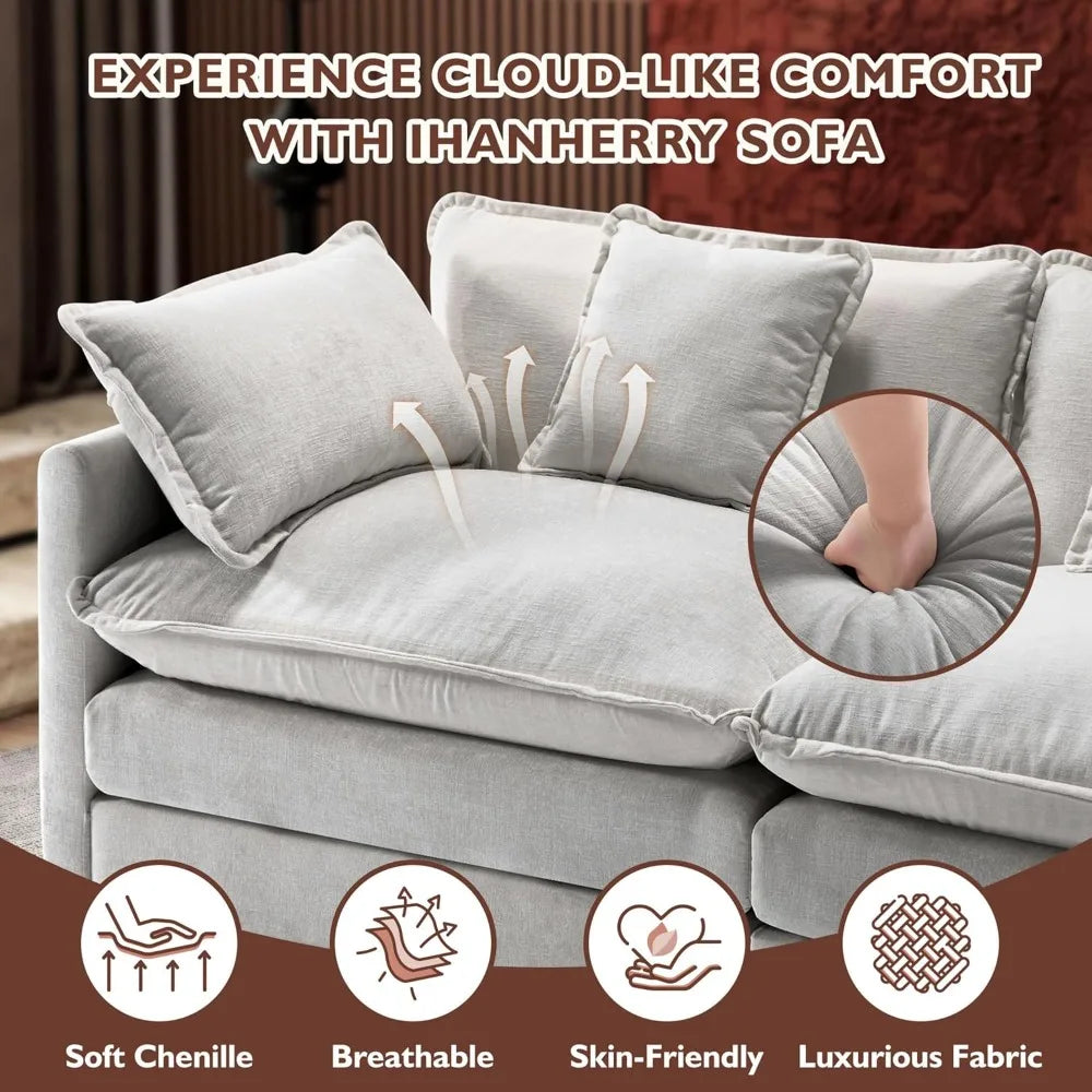U-Shaped Modern Sofa Modular Sectional Cloud Couch with 2 Ottoman, 6-Seat Chenille Deep Seat Sofa with 6 Pillows for Living Room