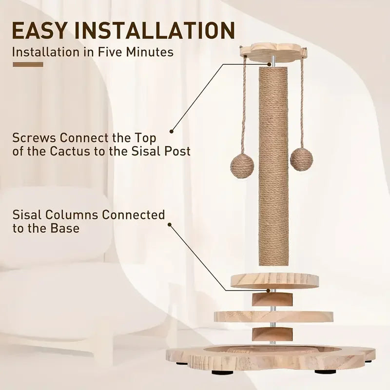 Cat Scratch Board With Rotating Platform And Non Shedding Wooden Fiber Chew Toy