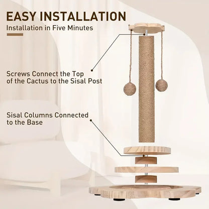 Cat Scratch Board With Rotating Platform And Non Shedding Wooden Fiber Chew Toy