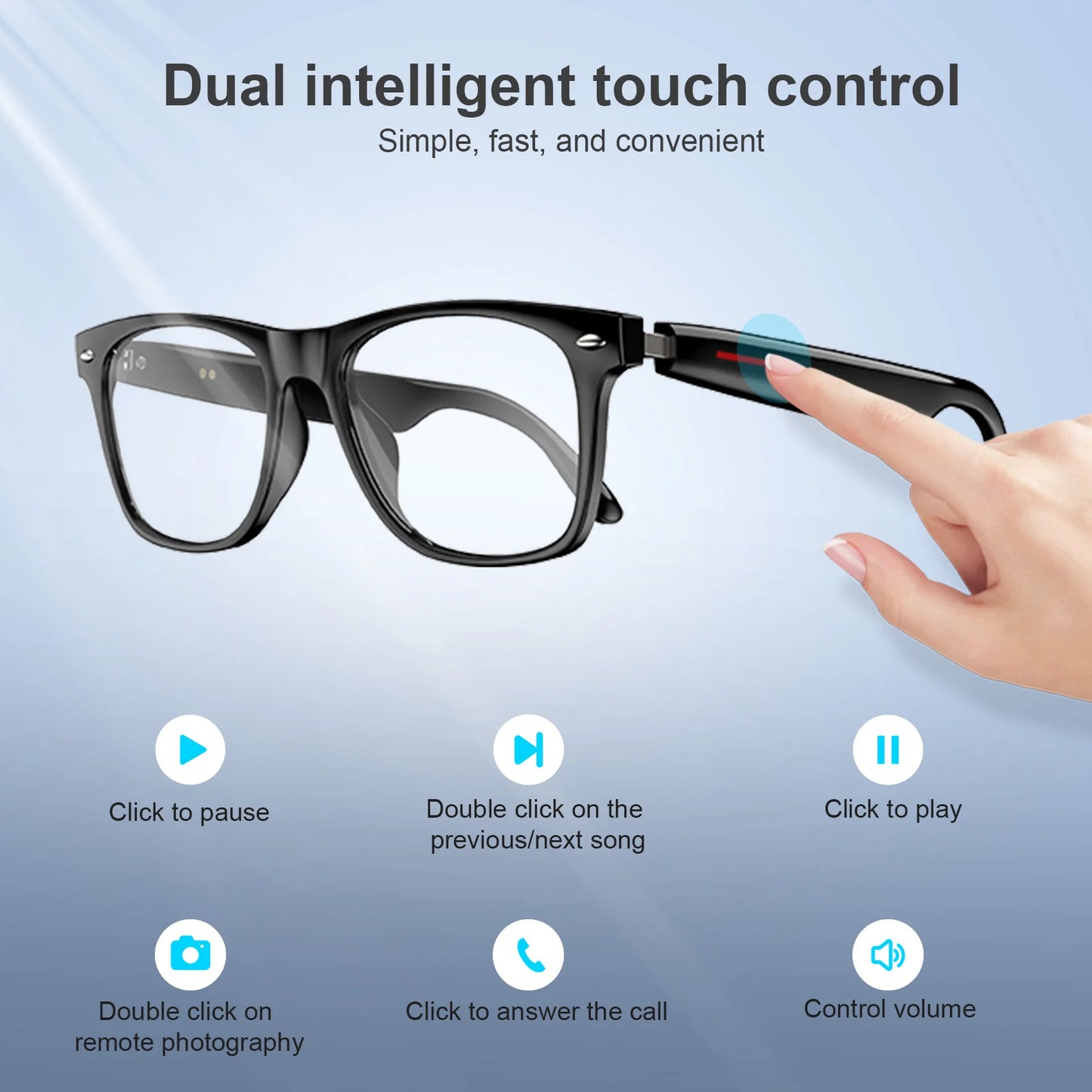 Blackview New E13 Anti-bluelight Smart Glasses Wireless Bluetooth Call & Voice Assistant Touch Control Glasses with Mic Speaker