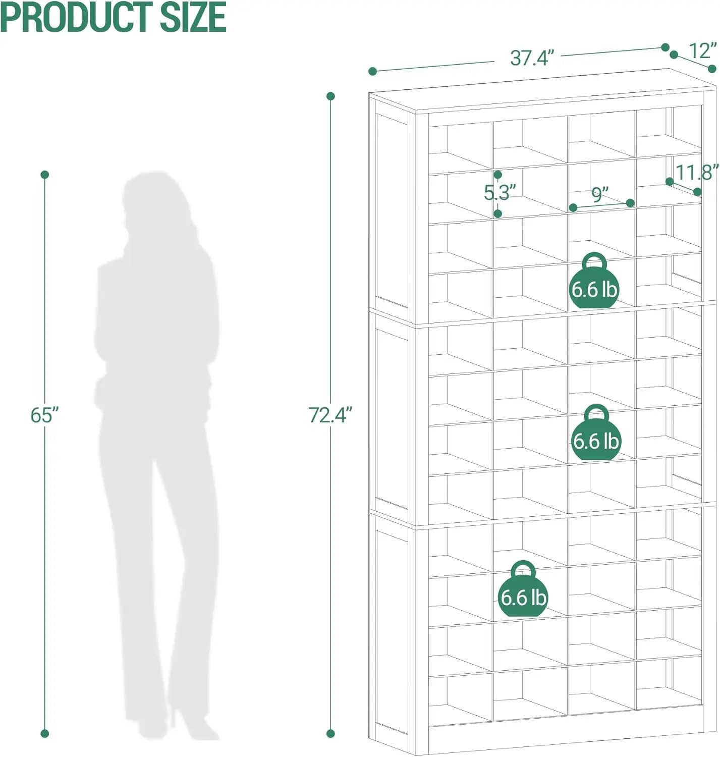 48 Pair 12 Tier Wooden Shoe Storage Cabinet Freestanding Vertical Organizer for Entryway Space Saving