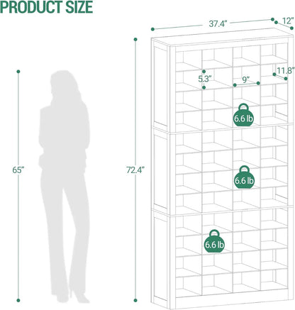 48 Pair 12 Tier Wooden Shoe Storage Cabinet Freestanding Vertical Organizer for Entryway Space Saving