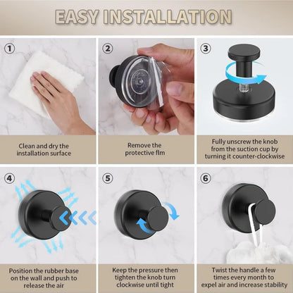 2025 Upgraded Drill-Free Suction Cup Hooks, Stainless Steel Suction Cup Hooks for Shower, Mirror, Wall, Bathroom, Glass, Hanging