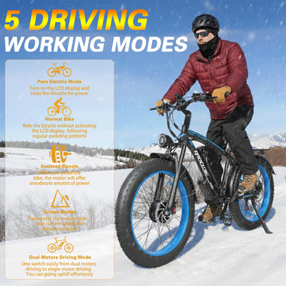BAOLUJIE 2602 Ebike Peak 3000W Dual Motor Electric Bike 38MPH Electric Bicycle 26”*4” Fat Tire Mountain Bike for Adults off-road