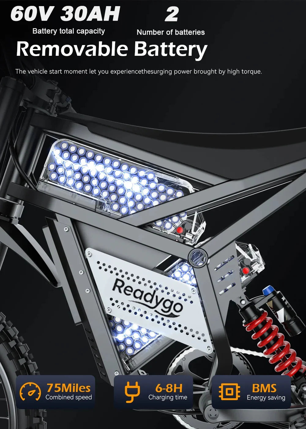 Readygo EKXBIKE E6 Ultra Adult Off-Road Ebike 3000W Brushless Motor 60V 30AH Lithium Battery Electric Bicycle 85Km/h