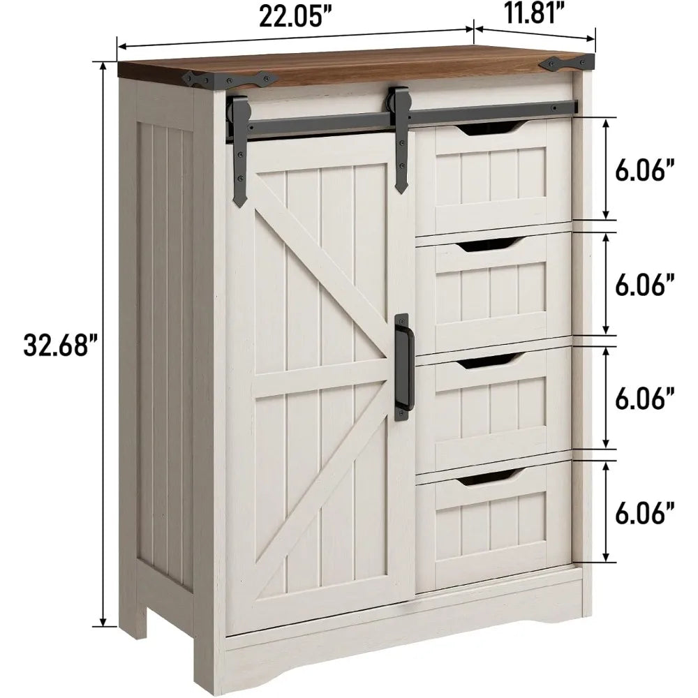 Farmhouse Bathroom Floor Storage Cabinet With Four Drawers