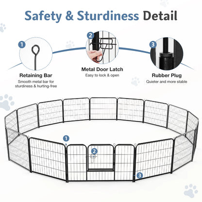 JHK 16 Panels Dog Playpen Pet Fence Metal 24 Inch to 32 Inch Foldable Large Dog Puppy Exercise for Yard Gate Camping Outdoor