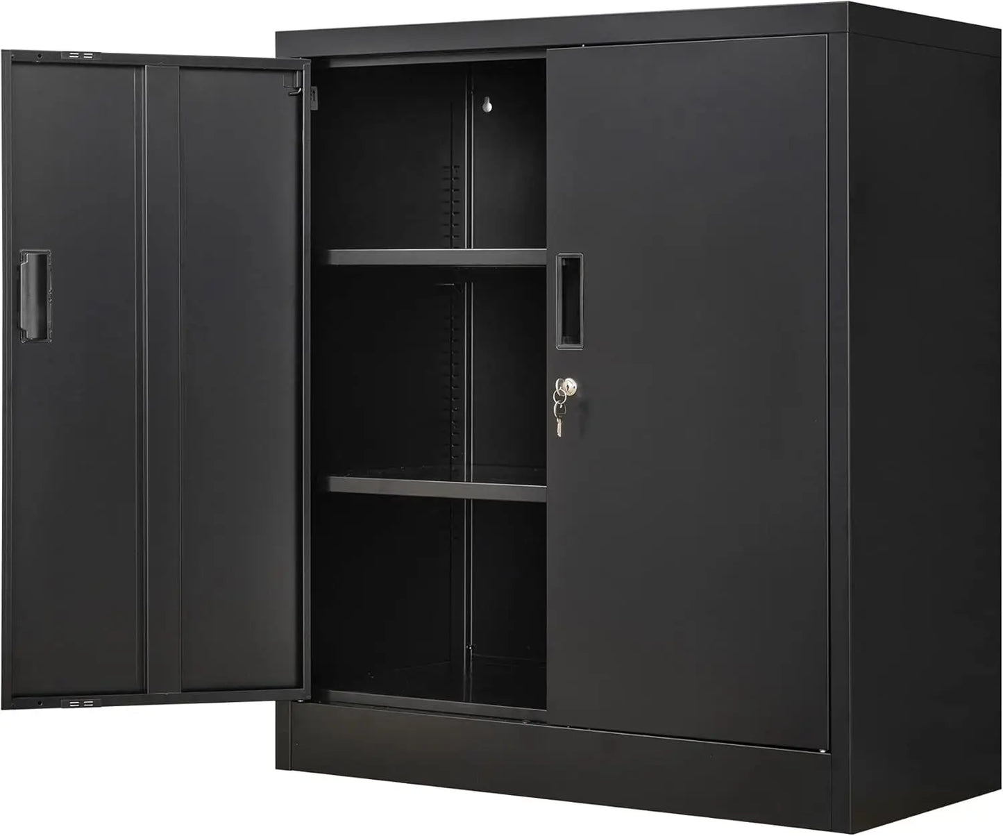 Metal Locking Storage Cabinet With Drawers And Adjustable Shelf