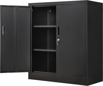 Metal Locking Storage Cabinet With Drawers And Adjustable Shelf