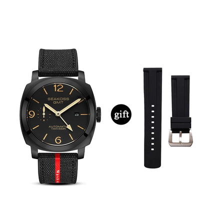 SEAKOSS Men GMT Automatic Mechanical Watches Super Luminous Calendar Original Seagull ST2557 Movement Nylon Rubber Wristwatches