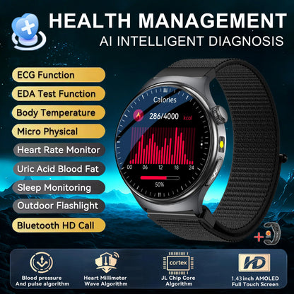 2026 New Accurate Body Health analysis Smart Watch Men ECG Blood lipids Uric acid Blood Pressure Body Fat Voice Call Smartwatch