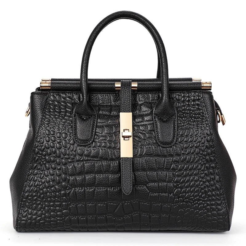 Light Luxury Crocodile Pattern Women's Handbag Large Capacity Black High Quality Cowhide Single Shoulder Crossbody Bag