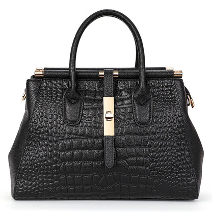 Light Luxury Crocodile Pattern Women's Handbag Large Capacity Black High Quality Cowhide Single Shoulder Crossbody Bag