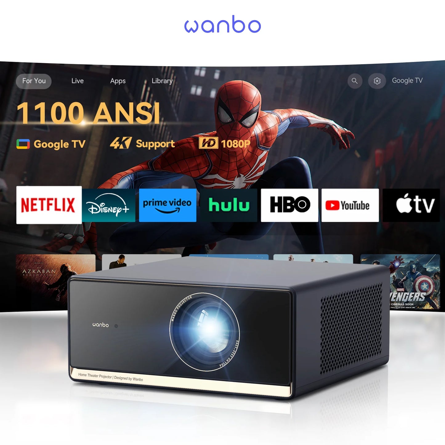 Wanbo X5 Pro 2025 New Projector Online 4k Full HD 1080P HDR10 Proyector 1100 ANSI  Android TV11.0 ASA3.0 Auto Focus Projectors
