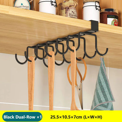 Kitchen Hanging Organizer Rack With Hooks Under Cabinet Storage Shelf