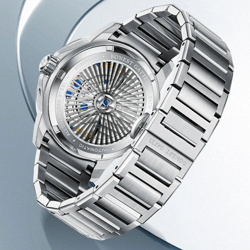 Bonest Gattic Automatic Skeleton Watch Stainless Steel Strap