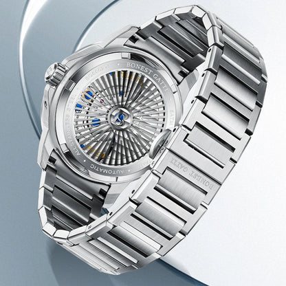 Bonest Gattic Automatic Skeleton Watch Stainless Steel Strap