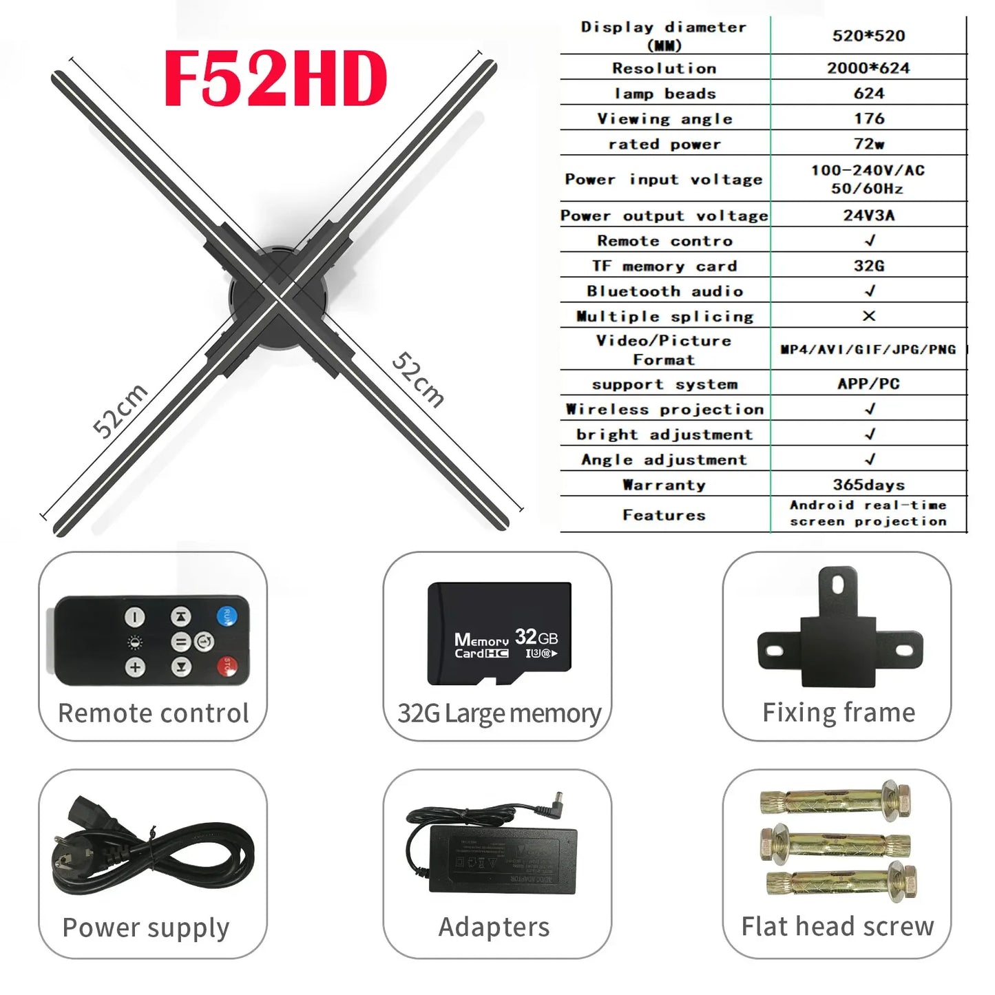 40-85cm 3D Fan Hologram Projector Wifi Control Remote Commercial Advertising Display Hologram Projector Transmit Picture Video