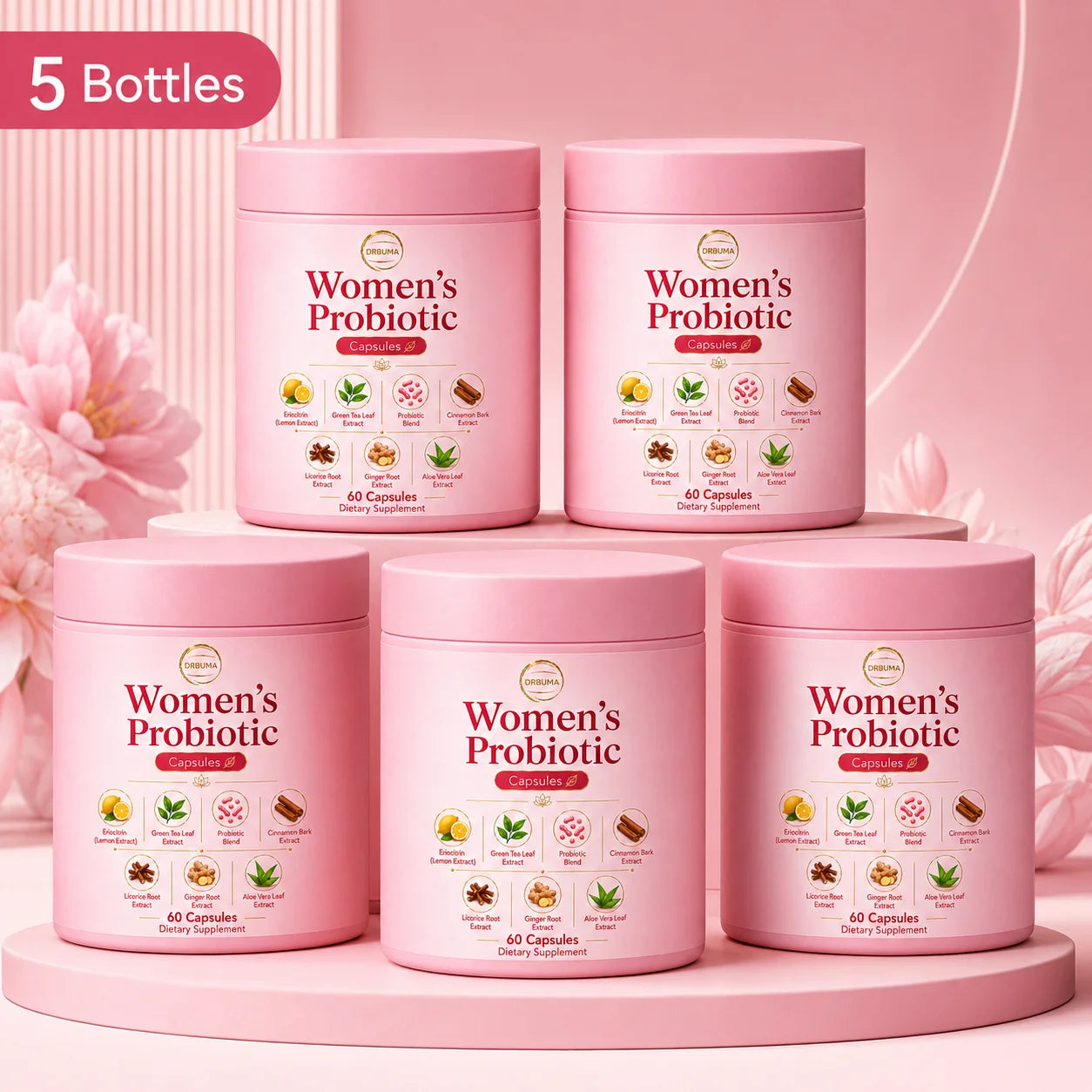 60-Capsule Women's Probiotic Capsules, Daily Nutritional Supplement Formula, Compound Probiotic Capsules for Intimate Care of Women, Formulated with Plant Extracts Combined with Complex Probiotics, Gentle Formula