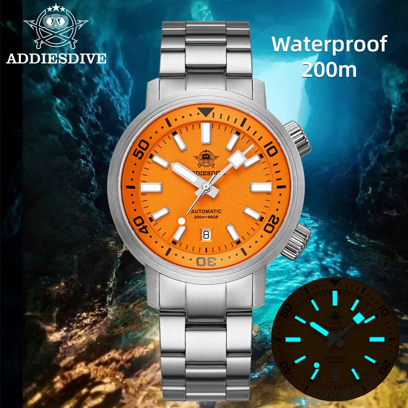 ADDIESDIVE 200M Auto Diving Watch Men Japanese 8215 Sapphire Stainless Steel Luminous Mechanical Diving Wristwatch BGW9 Dials Pr