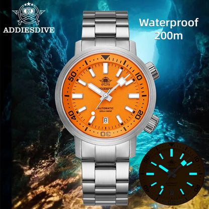 ADDIESDIVE 200M Auto Diving Watch Men Japanese 8215 Sapphire Stainless Steel Luminous Mechanical Diving Wristwatch BGW9 Dials Pr