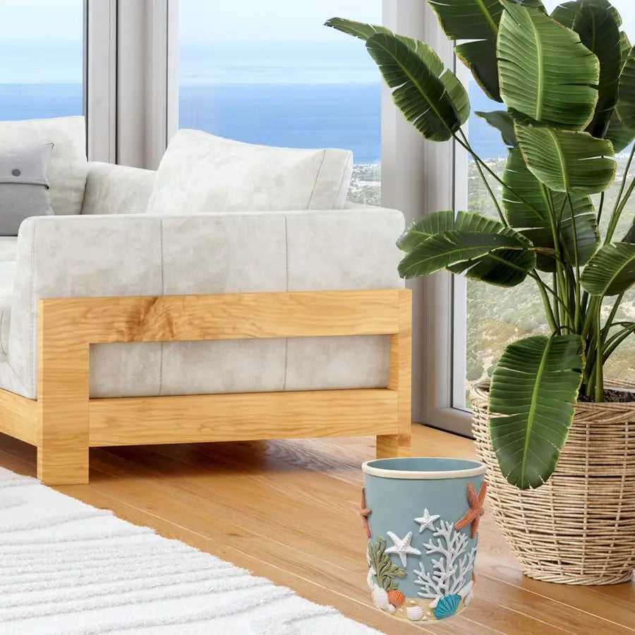 XMSJ Splendor 3D Resin Ocean Wastebasket With Seashells Starfish