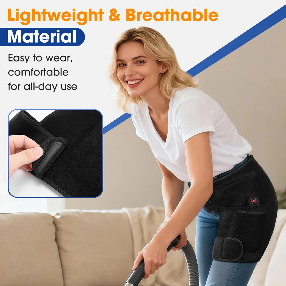 USB Charging Heated Hip Support Brace with 660nm Far Infrared 3 Adjustable Heating Levels Wrap for Hip Thigh Buttock