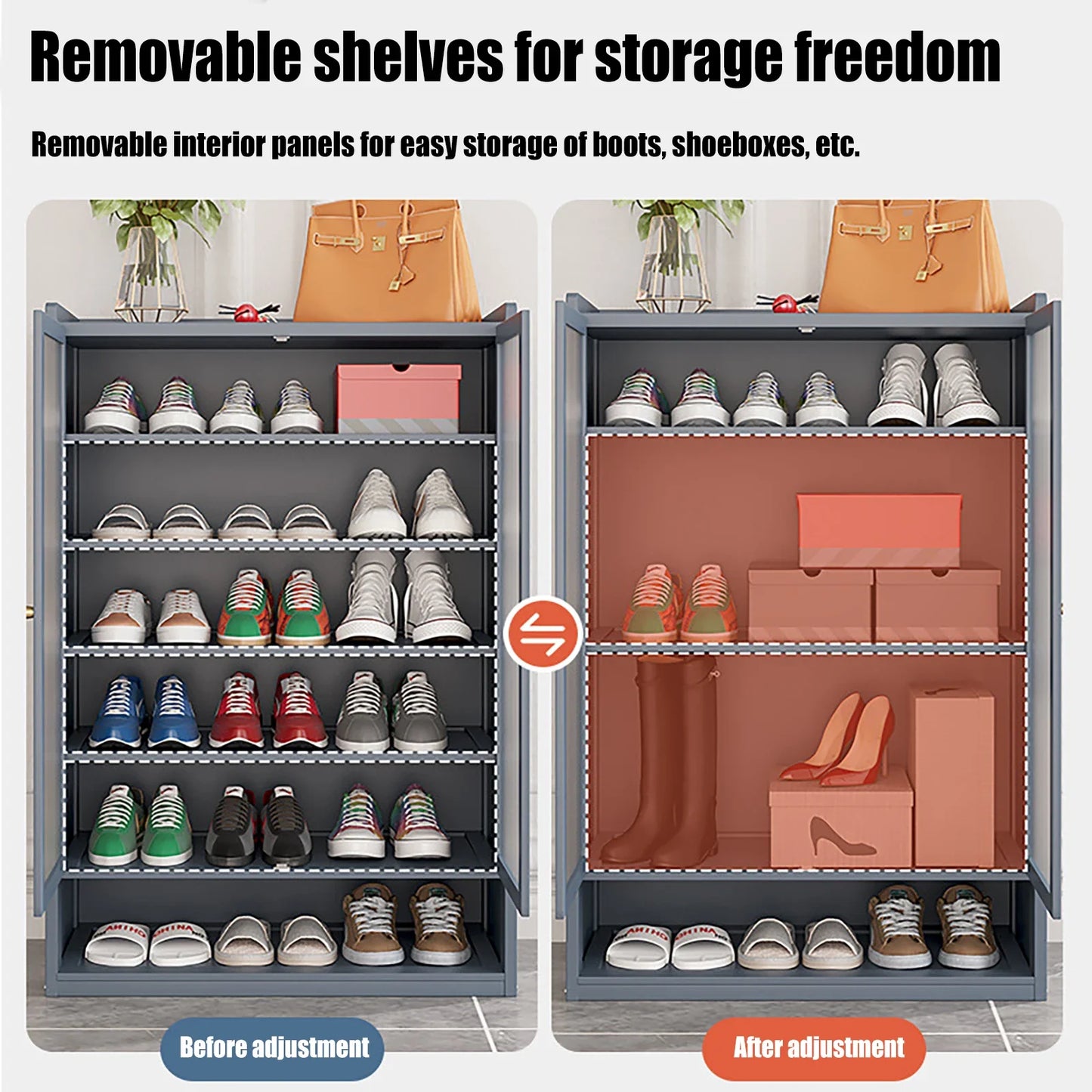 3-Door 8-Tier Dustproof Shoe Cabinet Freestanding Bamboo Shoe Rack Organizer for Hallway Entryway