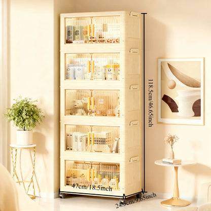 Foldable Plastic Storage Cabinet With Wheels Stackable Closet Organizer