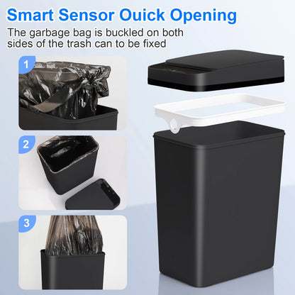 2 Pack 12L & 18L Automatic Trash Can Bathroom Touchless Motion Sensor Garbage Can with Lid for Bedroom living Room Kitchen Black