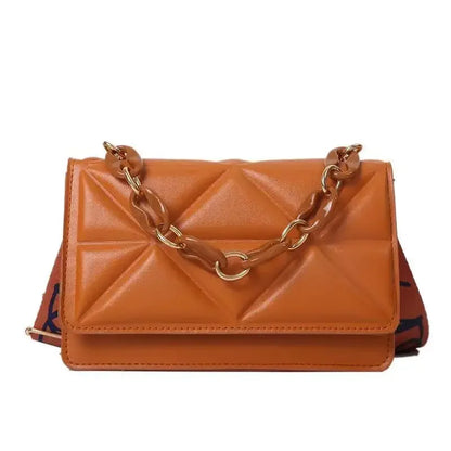 2026 New WOMEN'S Bags Korean Version of the Lingge Chain Shoulder Bag Solid Color Messenger Small Square Bag